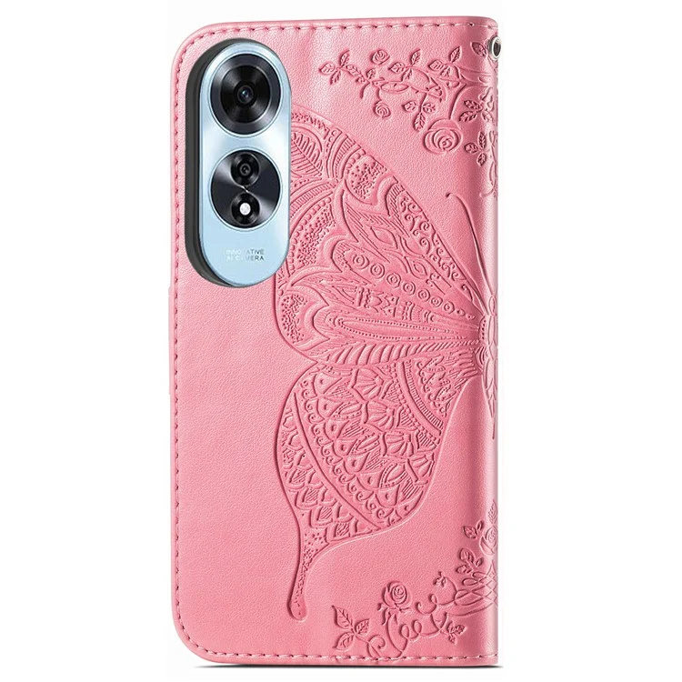 For Oppo A60 4G Case Butterfly Imprinted PU Leather Stand Wrist Strap Purse Phone Cover - Pink-Cellmalls