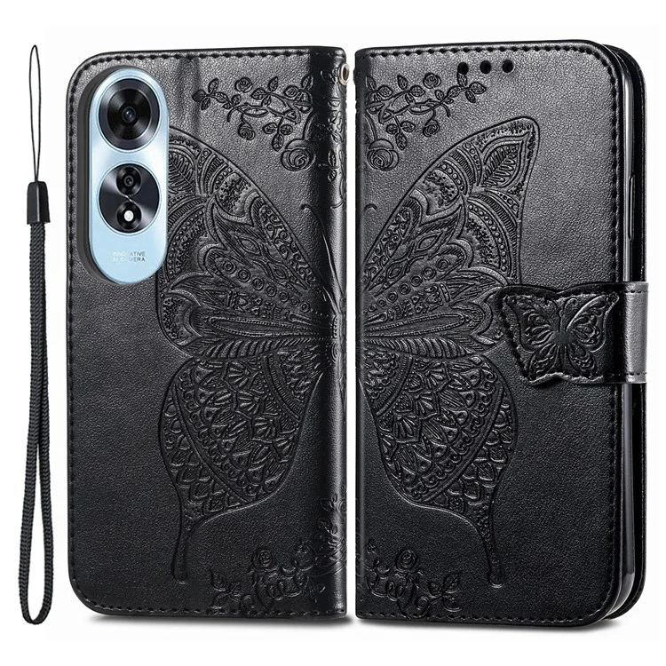 For Oppo A60 4G Case Butterfly Imprinted PU Leather Stand Wrist Strap Purse Phone Cover - Pink-Cellmalls