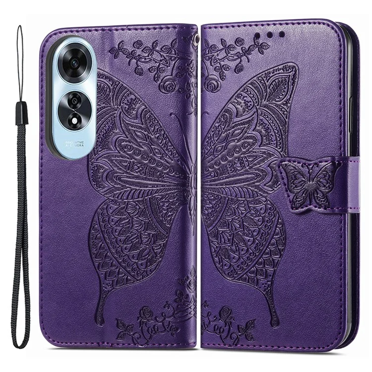 For Oppo A60 4G Case Butterfly Imprinted PU Leather Stand Wrist Strap Purse Phone Cover - Pink-Cellmalls