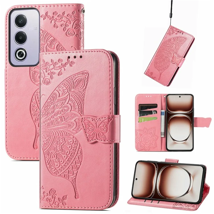 For Oppo A80 5G Case PU Leather Wallet Phone Cover Butterfly Pattern - Pink-Cellmalls