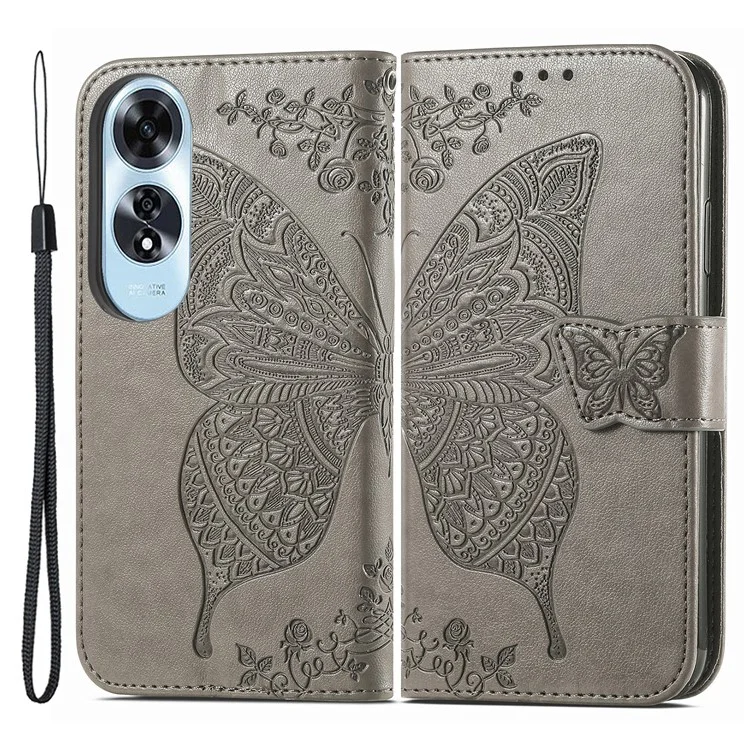 For Oppo A60 4G Case Butterfly Imprinted PU Leather Stand Wrist Strap Purse Phone Cover - Pink-Cellmalls