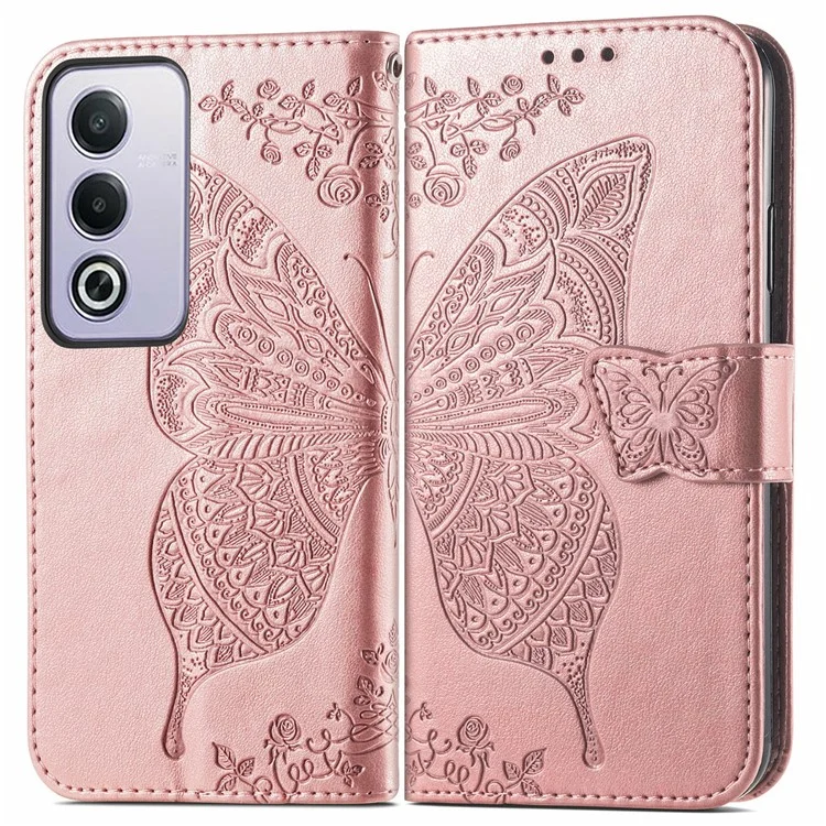 For Oppo A80 5G Case PU Leather Wallet Phone Cover Butterfly Pattern - Pink-Cellmalls