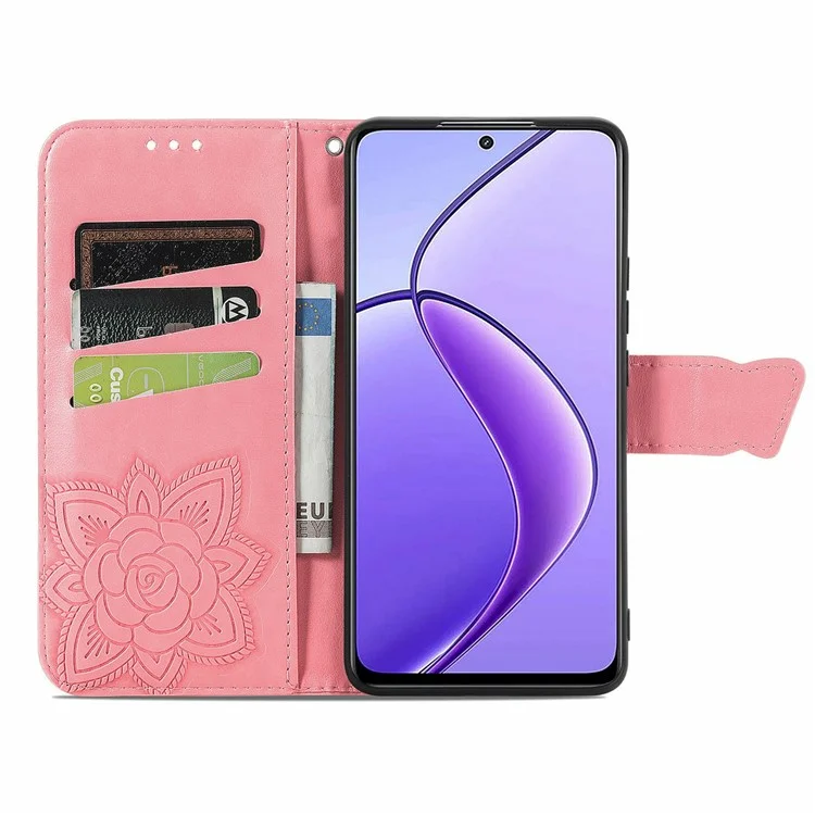 For Oppo F27 5G Case PU Leather Wallet Phone Cover Butterfly Pattern - Pink-Cellmalls
