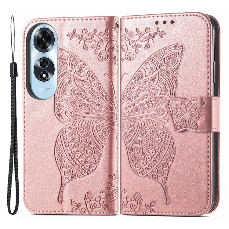 For Oppo A60 4G Case Butterfly Imprinted PU Leather Stand Wrist Strap Purse Phone Cover - Pink-Cellmalls
