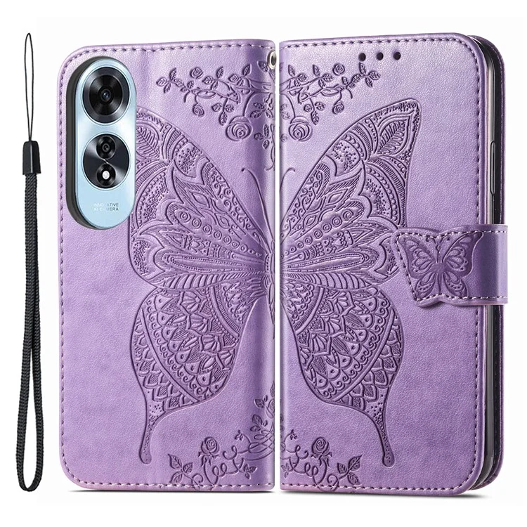 For Oppo A60 4G Case Butterfly Imprinted PU Leather Stand Wrist Strap Purse Phone Cover - Pink-Cellmalls