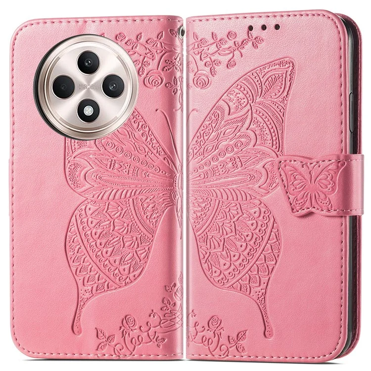 For Oppo Reno12 F 5G Case PU Leather Wallet Phone Cover Butterfly Pattern - Pink-Cellmalls