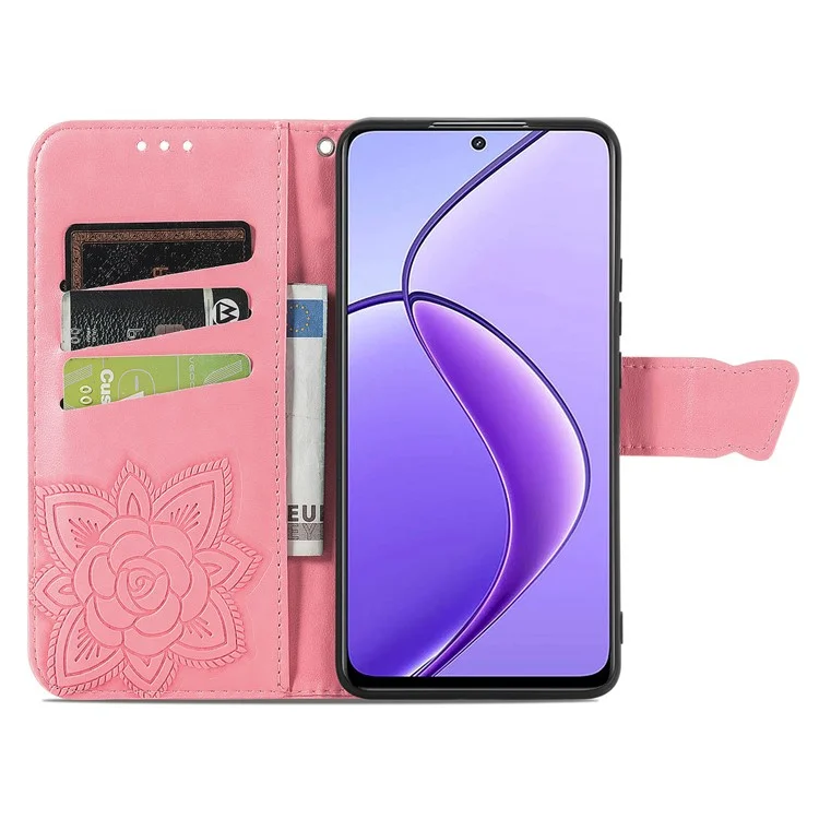 For Oppo Reno12 F 5G Case PU Leather Wallet Phone Cover Butterfly Pattern - Pink-Cellmalls