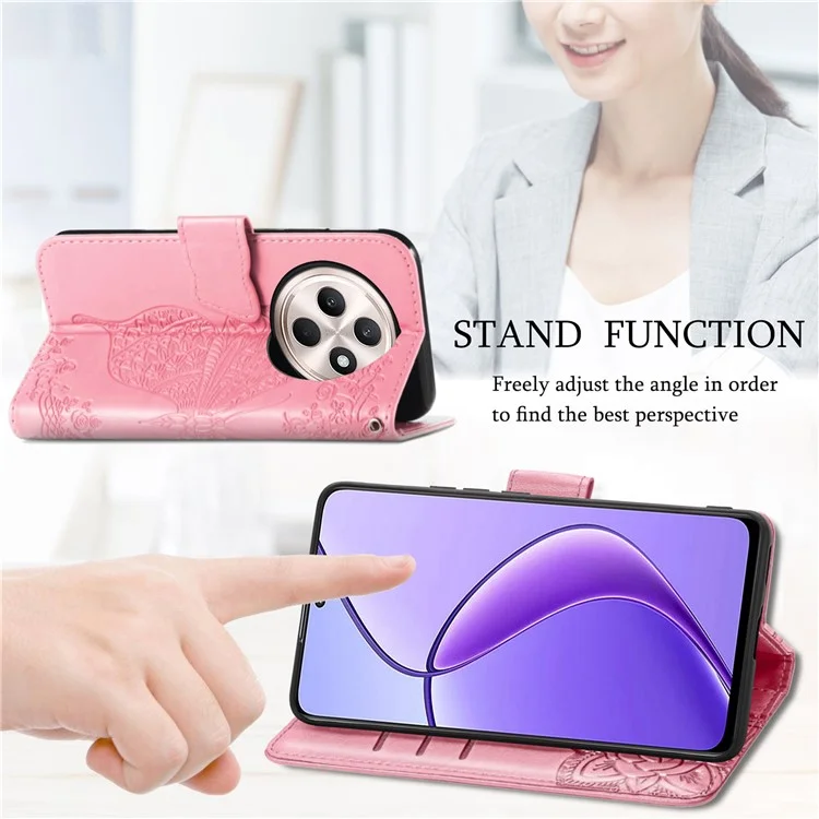 For Oppo Reno12 F 5G Case PU Leather Wallet Phone Cover Butterfly Pattern - Pink-Cellmalls
