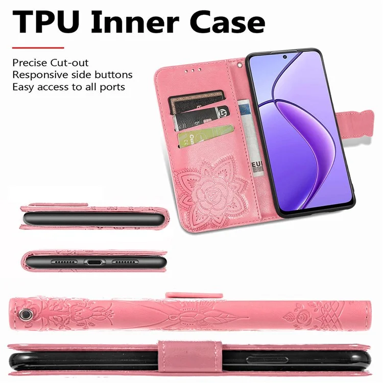 For Oppo Reno12 F 5G Case PU Leather Wallet Phone Cover Butterfly Pattern - Pink-Cellmalls
