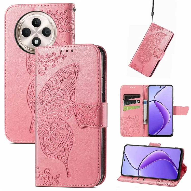 For Oppo F27 5G Case PU Leather Wallet Phone Cover Butterfly Pattern - Pink-Cellmalls