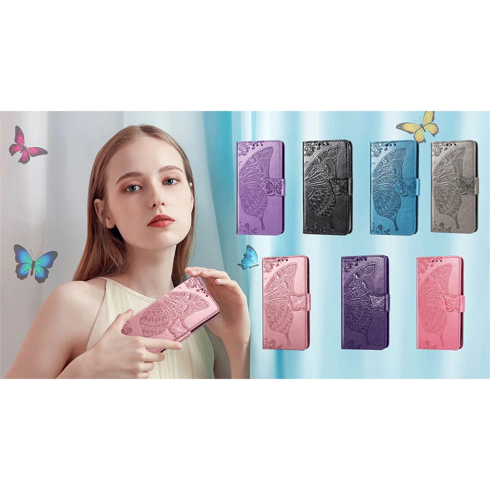 For Oppo Reno13 5G (Global) Case with Strap Butterfly Pattern PU Leather Wallet Phone Cover - Blue-Cellmalls