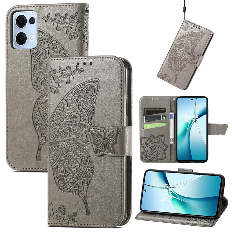 For Oppo Reno13 5G (Global) Case with Strap Butterfly Pattern PU Leather Wallet Phone Cover - Blue-Cellmalls