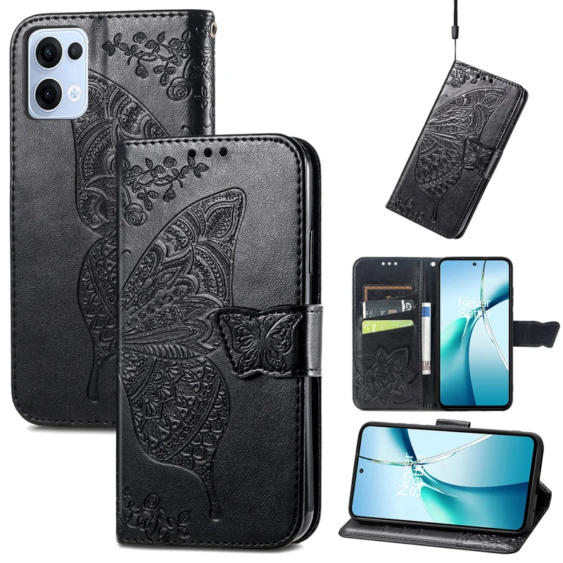 For Oppo Reno13 5G (Global) Case with Strap Butterfly Pattern PU Leather Wallet Phone Cover - Blue-Cellmalls