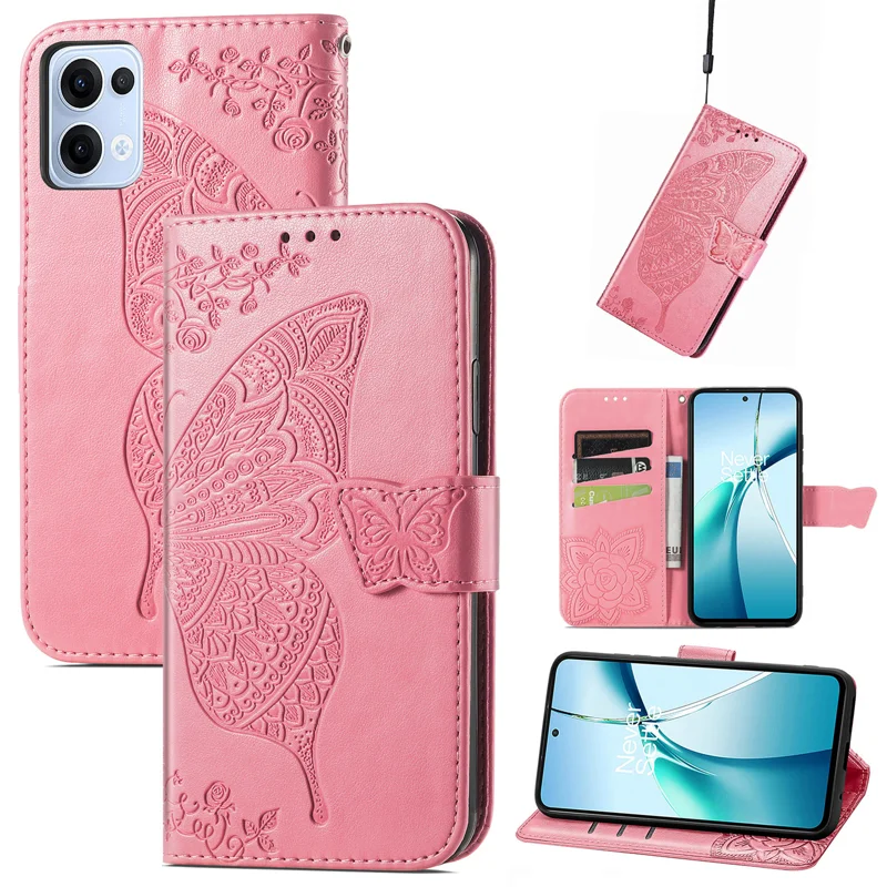 For Oppo Reno13 5G (Global) Case with Strap Butterfly Pattern PU Leather Wallet Phone Cover - Blue-Cellmalls