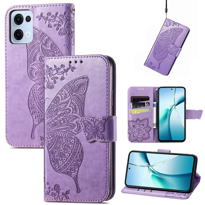 For Oppo Reno13 5G (Global) Case with Strap Butterfly Pattern PU Leather Wallet Phone Cover - Blue-Cellmalls