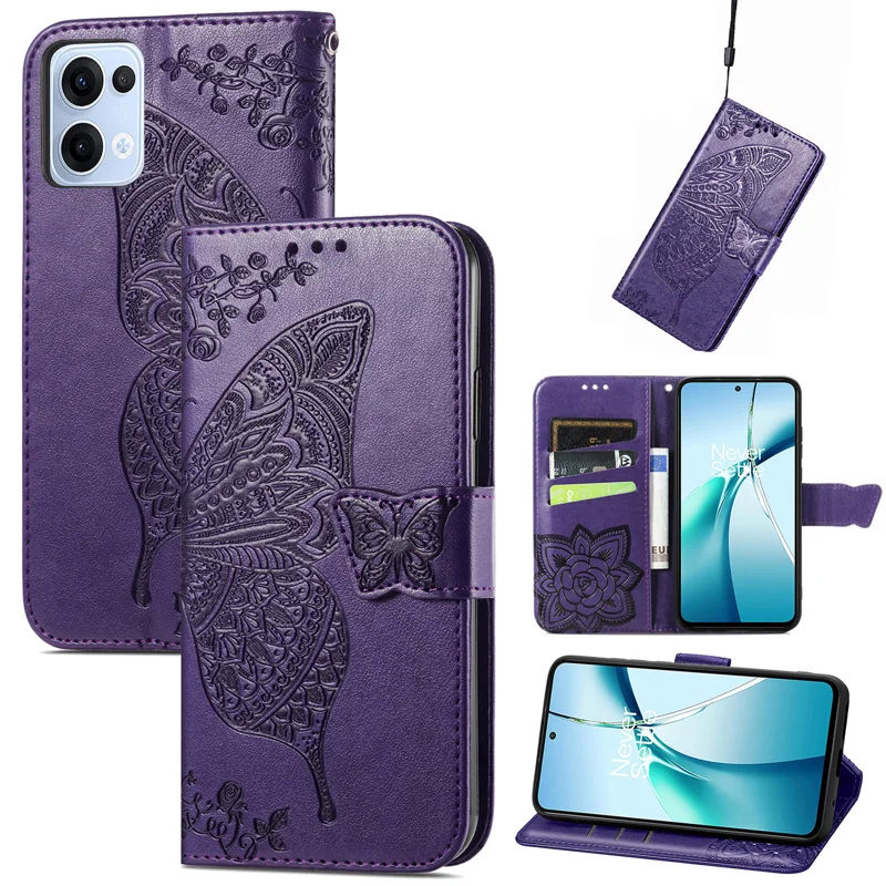 For Oppo Reno13 5G (Global) Case with Strap Butterfly Pattern PU Leather Wallet Phone Cover - Blue-Cellmalls