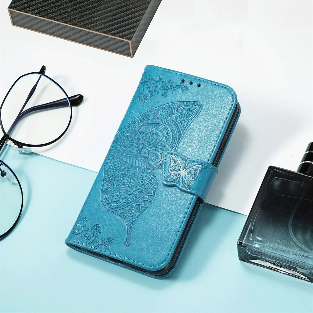 For Oppo Reno13 5G (Global) Case with Strap Butterfly Pattern PU Leather Wallet Phone Cover - Blue-Cellmalls