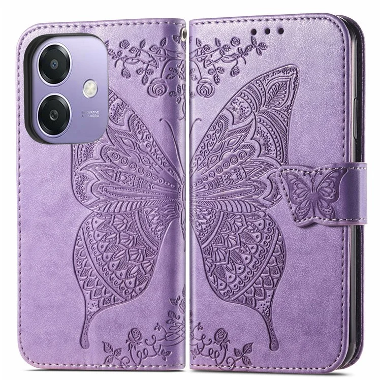 For Oppo A3x 5G Case PU Leather Wallet Phone Cover Butterfly Pattern - Pink-Cellmalls