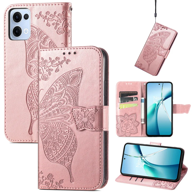 For Oppo Reno13 5G (Global) Case with Strap Butterfly Pattern PU Leather Wallet Phone Cover - Blue-Cellmalls