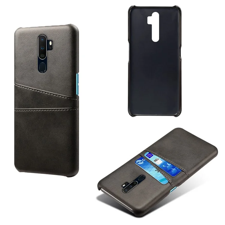 KSQ Double Card Slots Leather Coated PC Case for OPPO A9 (2020)/A5 (2020) - Black-Cellmalls