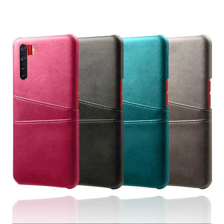 KSQ with Double Card Slots PU Leather Coated PC Shell for Oppo A91/F15 - Black-Cellmalls