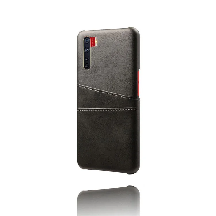 KSQ with Double Card Slots PU Leather Coated PC Shell for Oppo A91/F15 - Black-Cellmalls