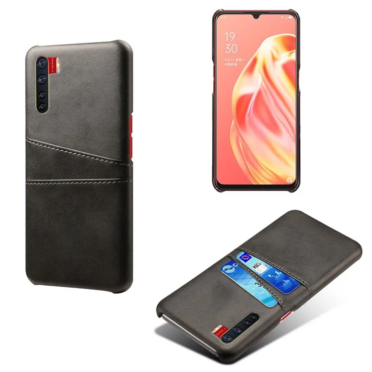 KSQ with Double Card Slots PU Leather Coated PC Shell for Oppo A91/F15 - Black-Cellmalls