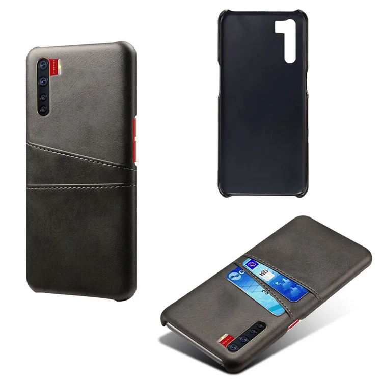 KSQ with Double Card Slots PU Leather Coated PC Shell for Oppo A91/F15 - Black-Cellmalls