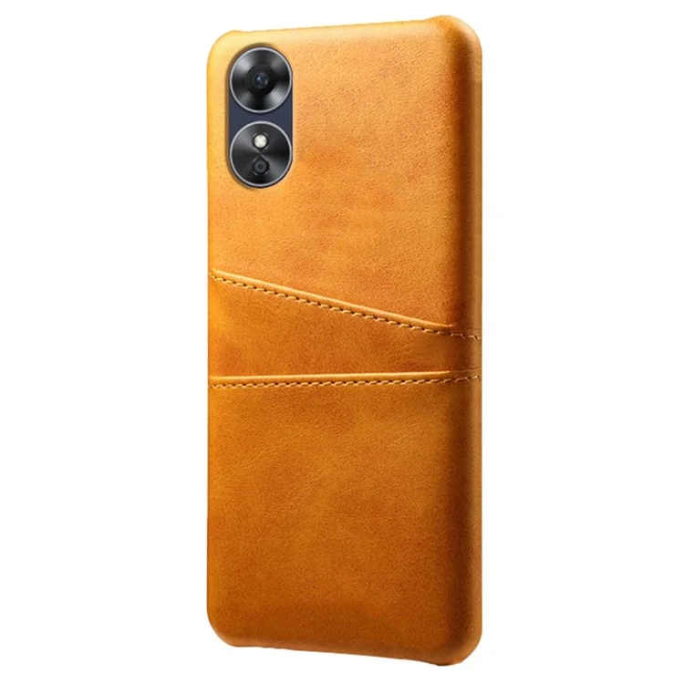 For Oppo A17 4G / A17k 4G Cell Phone Case Dual Card Slots Anti-scratch PU Leather Coated Hard PC Shock Resistant Phone Cover - Orange-Cellmalls