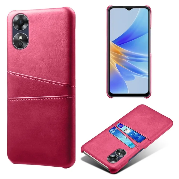 For Oppo A17 4G / A17k 4G Cell Phone Case Dual Card Slots Anti-scratch PU Leather Coated Hard PC Shock Resistant Phone Cover - Orange-Cellmalls