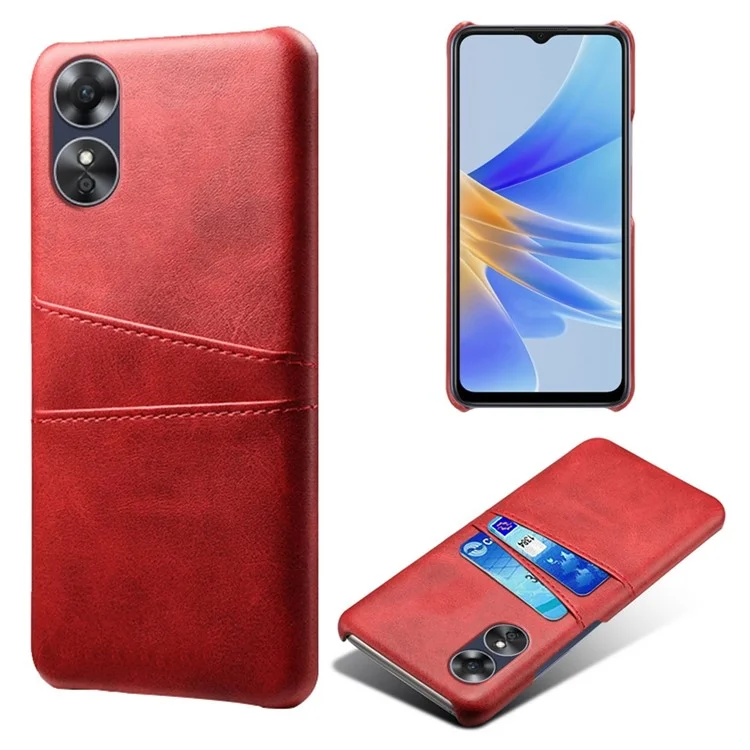 For Oppo A17 4G / A17k 4G Cell Phone Case Dual Card Slots Anti-scratch PU Leather Coated Hard PC Shock Resistant Phone Cover - Orange-Cellmalls