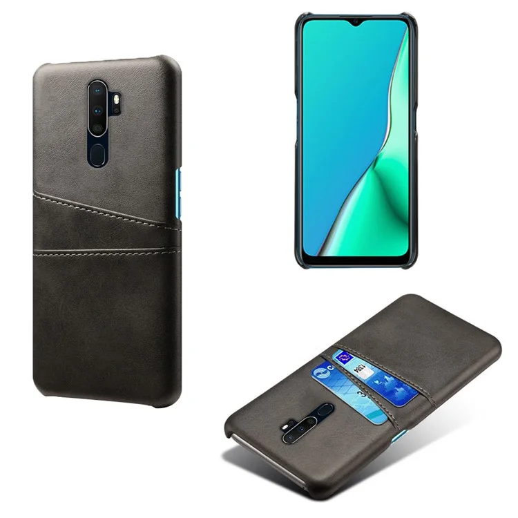 KSQ Double Card Slots Leather Coated PC Case for OPPO A9 (2020)/A5 (2020) - Black-Cellmalls