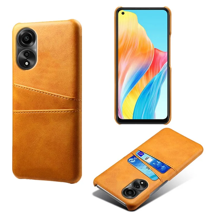 Hard PC Phone Case for Oppo A78 4G PU Leather Coated Cell Phone Back Cover with Dual Card Slots - Orange-Cellmalls