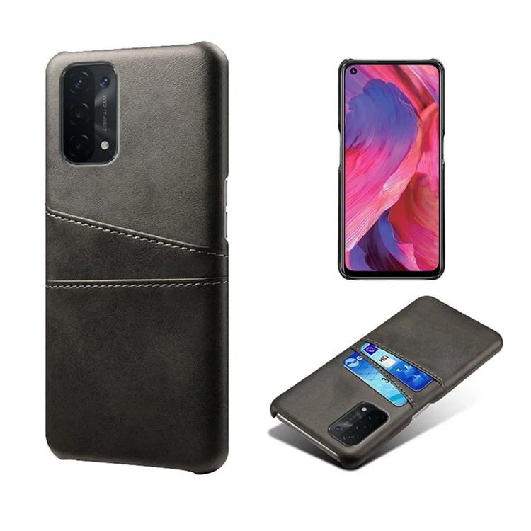 KSQ Double Card Slots PU Leather Coated PC Shell Cover Case for Oppo A74 5G / A54 5G / A93 5G - Black-Cellmalls