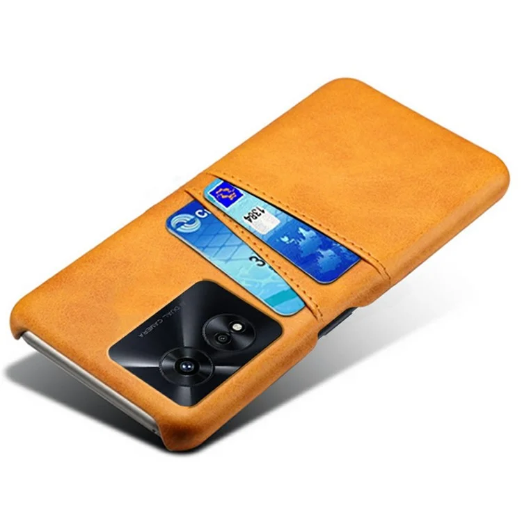 For Oppo A97 5G Protective Phone Case with Dual Card Slots Anti-fall PU Leather Coated Hard PC Back Cover Shell - Orange-Cellmalls