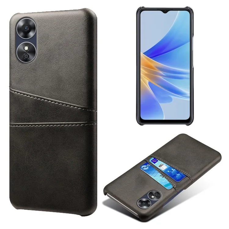 For Oppo A17 4G / A17k 4G Cell Phone Case Dual Card Slots Anti-scratch PU Leather Coated Hard PC Shock Resistant Phone Cover - Orange-Cellmalls