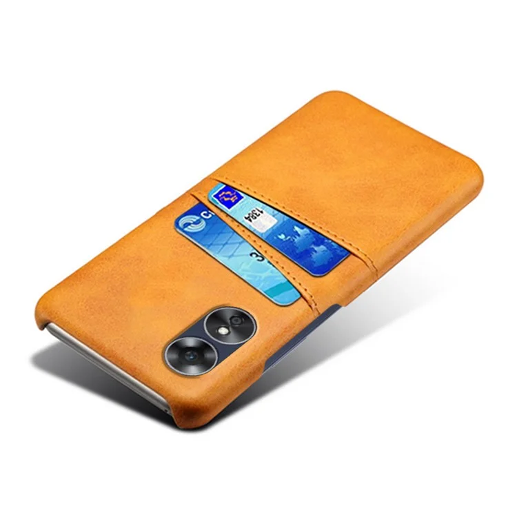 For Oppo A17 4G / A17k 4G Cell Phone Case Dual Card Slots Anti-scratch PU Leather Coated Hard PC Shock Resistant Phone Cover - Orange-Cellmalls