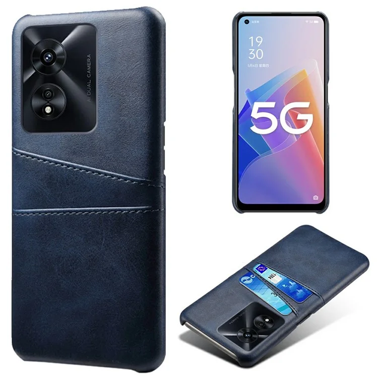 For Oppo A97 5G Protective Phone Case with Dual Card Slots Anti-fall PU Leather Coated Hard PC Back Cover Shell - Orange-Cellmalls