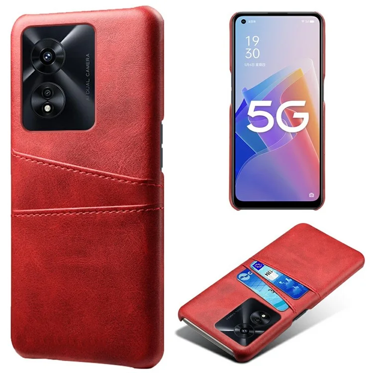 For Oppo A97 5G Protective Phone Case with Dual Card Slots Anti-fall PU Leather Coated Hard PC Back Cover Shell - Orange-Cellmalls