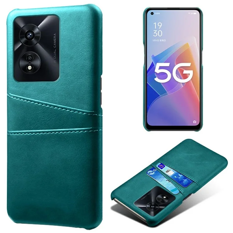 For Oppo A97 5G Protective Phone Case with Dual Card Slots Anti-fall PU Leather Coated Hard PC Back Cover Shell - Orange-Cellmalls