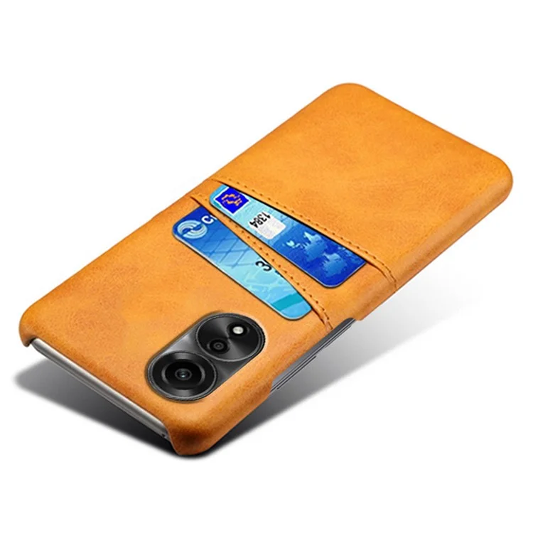 Hard PC Phone Case for Oppo A78 4G PU Leather Coated Cell Phone Back Cover with Dual Card Slots - Orange-Cellmalls