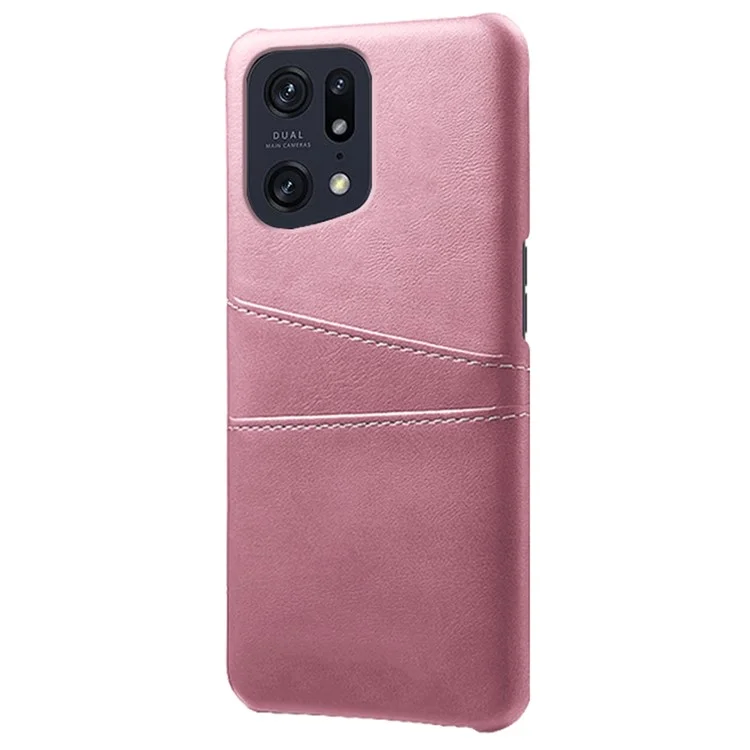 For Oppo Find X5 Pro PU Leather Coated Hard PC Case Two Card Slots Shockproof Anti-scratch Phone Shell - Rose Gold-Cellmalls