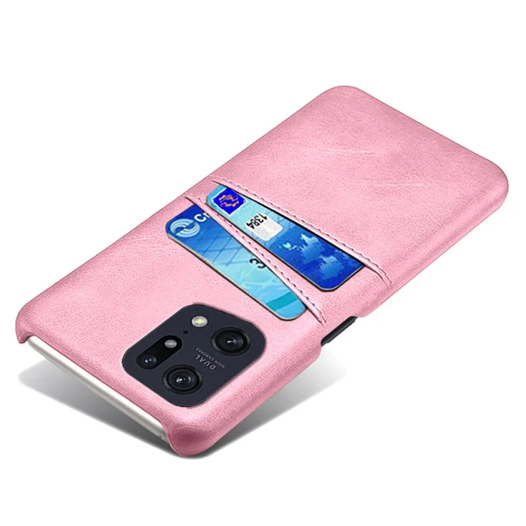 For Oppo Find X5 Pro PU Leather Coated Hard PC Case Two Card Slots Shockproof Anti-scratch Phone Shell - Rose Gold-Cellmalls
