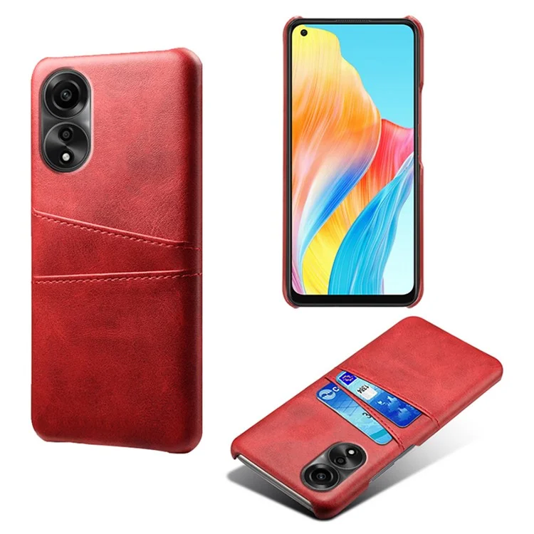 Hard PC Phone Case for Oppo A78 4G PU Leather Coated Cell Phone Back Cover with Dual Card Slots - Orange-Cellmalls