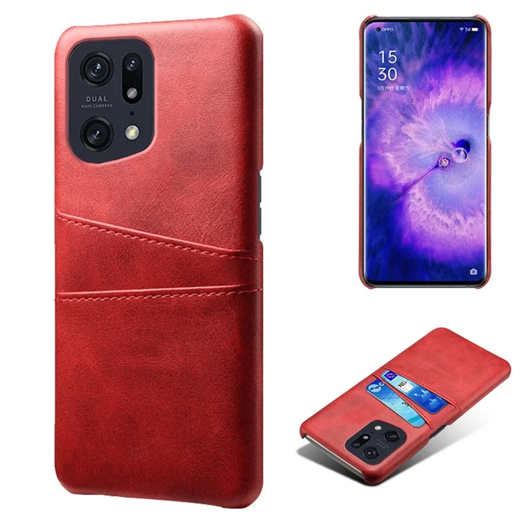 For Oppo Find X5 Pro PU Leather Coated Hard PC Case Two Card Slots Shockproof Anti-scratch Phone Shell - Rose Gold-Cellmalls