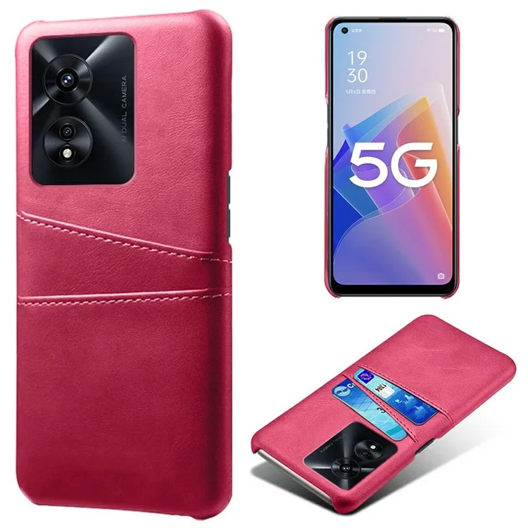 For Oppo A97 5G Protective Phone Case with Dual Card Slots Anti-fall PU Leather Coated Hard PC Back Cover Shell - Orange-Cellmalls