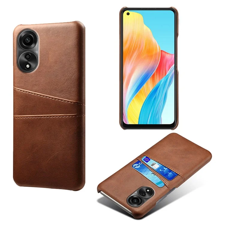 Hard PC Phone Case for Oppo A78 4G PU Leather Coated Cell Phone Back Cover with Dual Card Slots - Orange-Cellmalls
