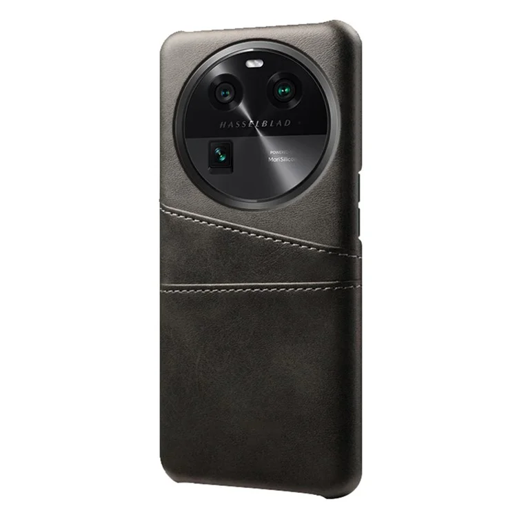 Dual Card Slots Phone Case for Oppo Find X6 , Scratch Resistant PU Leather Coated PC Cover - Black-Cellmalls