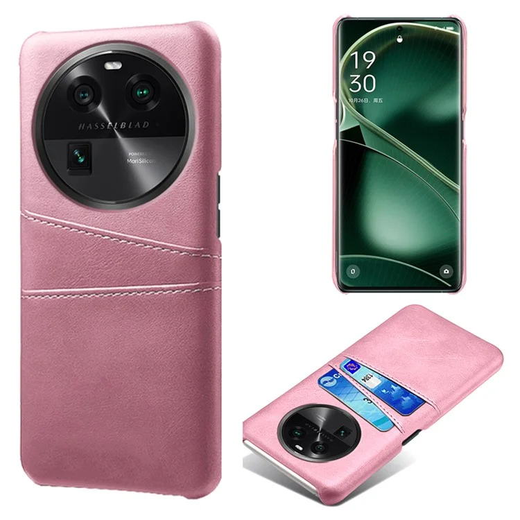 Dual Card Slots Phone Case for Oppo Find X6 , Scratch Resistant PU Leather Coated PC Cover - Black-Cellmalls