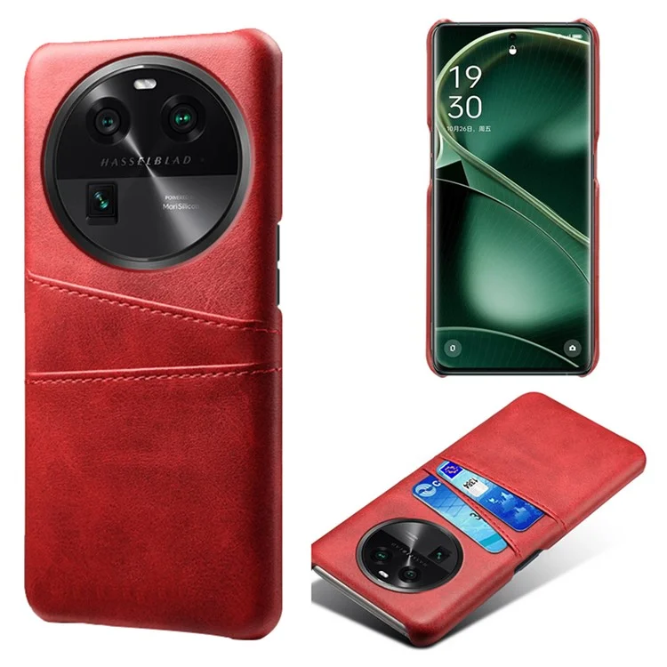 Dual Card Slots Phone Case for Oppo Find X6 , Scratch Resistant PU Leather Coated PC Cover - Black-Cellmalls